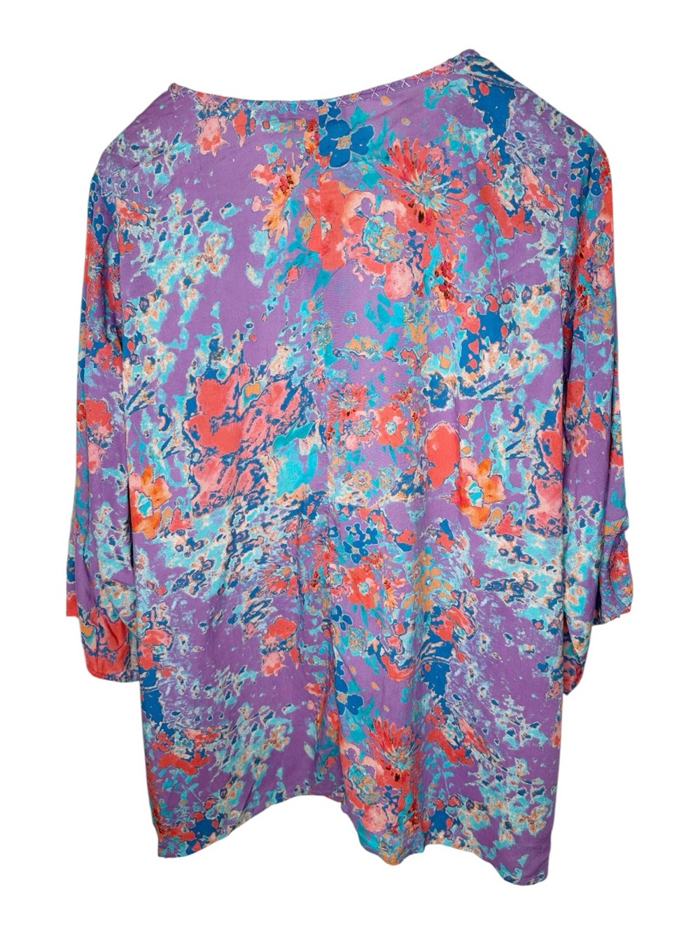 Tolani Collection Edith Modal Top Size 2X Purple Floral 3/4 Sleeves Tassels New - Picture 12 of 15